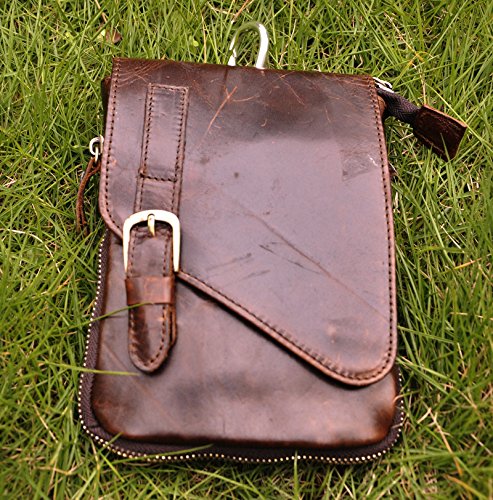 Le'aokuu Mens Genuine Leather Small Messenger Shoulder Satchel Phone Pouch Belt Waist Bag Pack