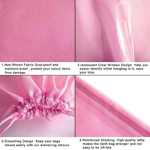 8PCS Dust Bags for Handbags Jumbo Travel Shoe Bags Purses Organizers Storage Bags with Rope Clear Window Dustproof Drawstring Bag Storage Pouch for Men and Women - Pink, 23.6 x 19.7 in - color: Pink, size: 23.6 x 19.7 in
