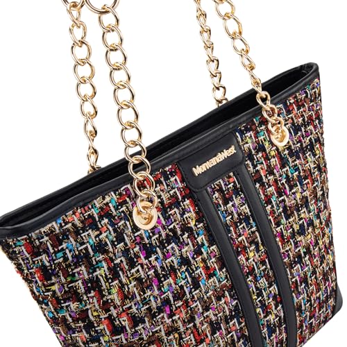 Montana West MEDIUM Tote Bag for Women Quilted Chain Handbags Shoulder Purse - color: Black