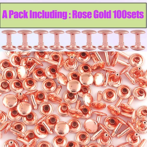 Rose Gold Tubular Double Cap Rivets - 10mm Metal Button Round Rapid Rivet Rivet Studs for Purse Handbags Shoes Belts Leather Craft(10mm Rose Gold 100pcs) | Metal Button Round Rapid Rivet, Rivet Studs, For Purse Handbags Shoes Belts, Leather Craft - color: