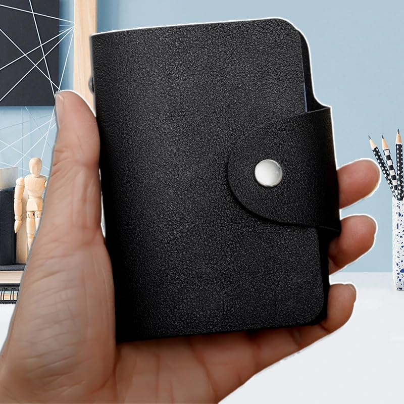 Leather Business Credit Card Holder with 24 Card Slots, Credit Card Wallet Sleeve Case for Managing Your Cards (Black,10x8x2.5cm) - color: Black