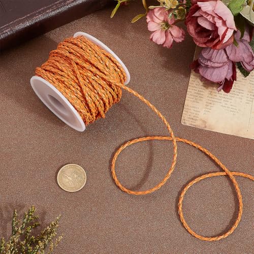 20.78 Yard Braided PU Leather String Cord 3MM Round Reddish Brwon PU Leather Folded Bolo Tie String Lace Cording Rope Strip Braiding Strip Thread for Jewelry Making Crafts Bracelets Beading - color: Reddish Brown