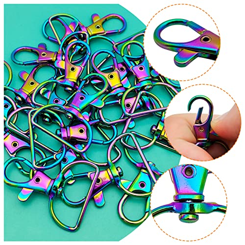 30pcs Swivel Snap Hook D Ring,Metal Swivel Clasps Lobster Lanyard Clasp Swivel Clasps Claw Lobster Clasp Key Chain Clip Hook for Keychain Lanyard,Purse,Jewelry,DIY Crafts Supplies(Rainbow,1 inch) - color: Rainbow