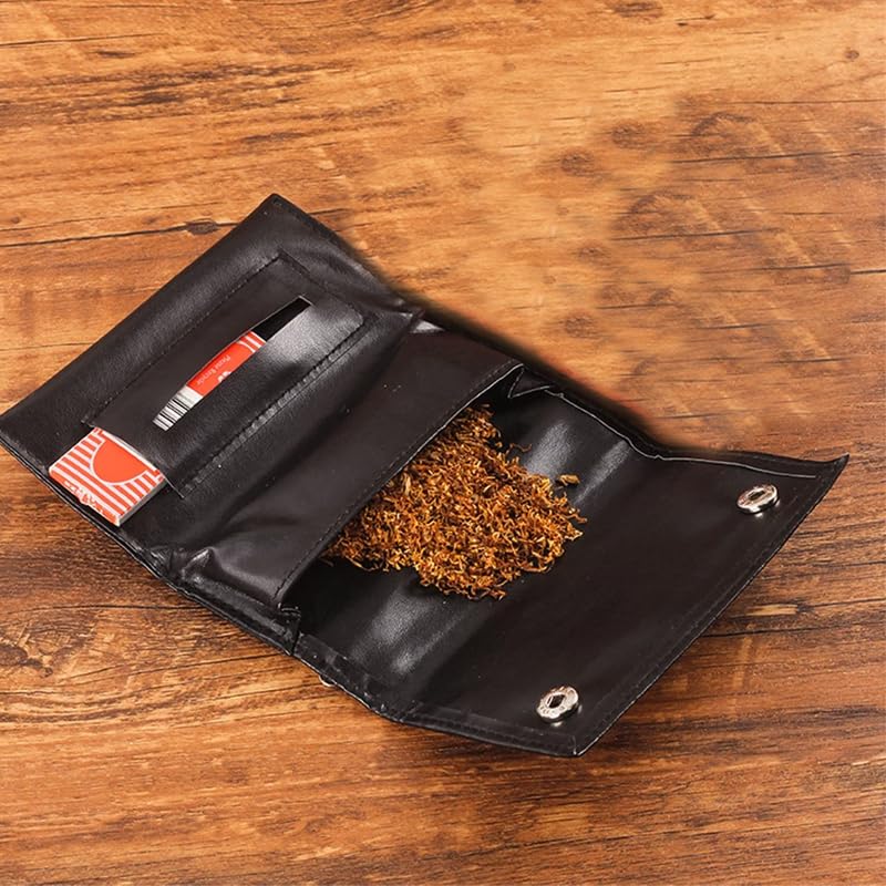 ARFUKA Retro PU Leather Tobacco Pouch Multi-Functional Cigarette, Smoking Paper & Rolling Tool Storage Bag with Secure Zipper Compact Travel Smoke Case for Smokers & Collectors Black