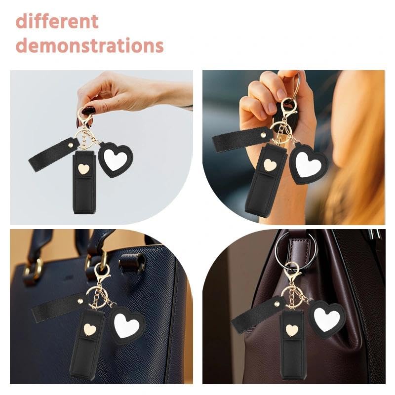 Sisadodo Lip Oil Lipstick Case with Mirror Lip Oil Lipstick Holder Key Chain for Car Keys Keychains Lipstick Organizer Case - color: Black-