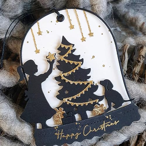 Lapoo Metal Cutting Die for Scrapbooking, 3D Backgrounds Frame New Cutting Dies DIY Album Card Making Decor Paper Metal Die Cuts Party Wedding Decorations (Christmas Tree and Girl 4 x 3.4 in) - style: Christmas Tree and Girl 4 x 3.4 in