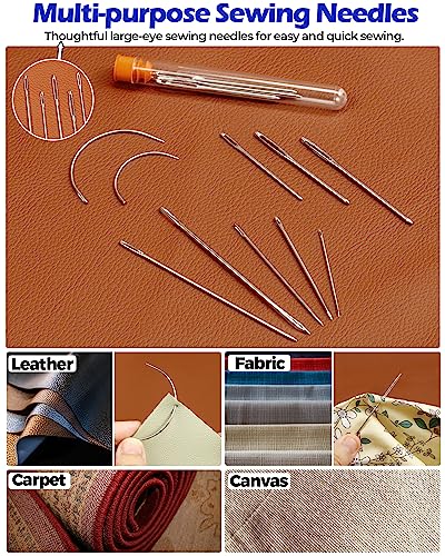 PLANTIONAL Leather Repair Sewing Kit: 31pcs Leather Working Tools with Pro Waxed Thread, Large Eye Hand Sewing Needles, 3 Versatile Awl, Heavy Duty Sewing Kit for Car, Upholstery, Vinyl, Canvas 02
