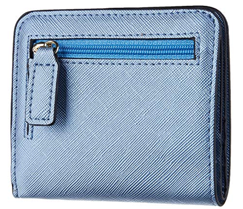Toughergun Women’s Small Slim Leather Wallet with RFID Protection, Compact Bifold Mini Purse with Clear ID Window - color: CH Blue Gold