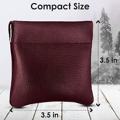 Genuine Leather Squeeze Coin Purse, Coin Pouch Made IN U.S.A. Change Holder For Men/Woman Size 3.5 X 3.5 - color: olive