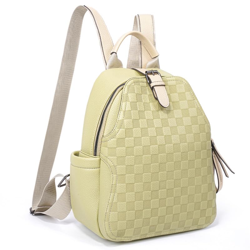 Small Backpack Purse for Women Cute PU Leather Backpack Plaid Backpack for Women Travel & Work Green - color: Green