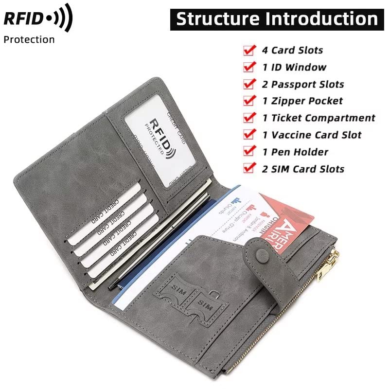 Mudono RFID Blocking Slim Passport Wallet, Travel Document Organizer - color: Grey