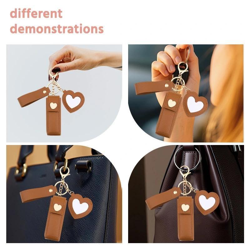 Sisadodo Lip Oil Lipstick Case with Mirror Lip Oil Lipstick Holder Key Chain for Car Keys Keychains Lipstick Organizer Case - color: Brown-