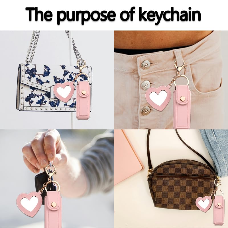 Sisadodo Lip Oil Lipstick Case with Mirror Lip Oil Lipstick Holder Key Chain for Car Keys Keychains Lipstick Organizer Case - color: Pink