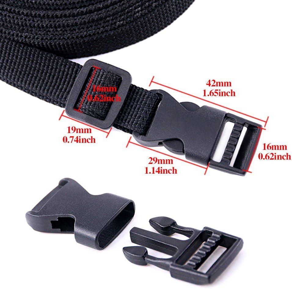 Swpeet 41Pcs 3/5 Inch DIY Making Bag Kit, Including Flat Side Release Buckles and Tri-glide Slides and D Rings with 1 Roll 5 Yards Nylon Webbing Straps for DIY Making Luggage Strap, Pet Collar - size: 15mm