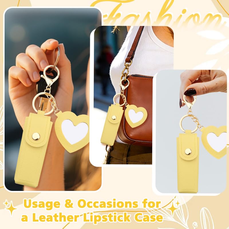 Sisadodo Lip Oil Lipstick Case with Mirror Lip Oil Lipstick Holder Key Chain for Car Keys Keychains Lipstick Organizer Case - color: Yellow