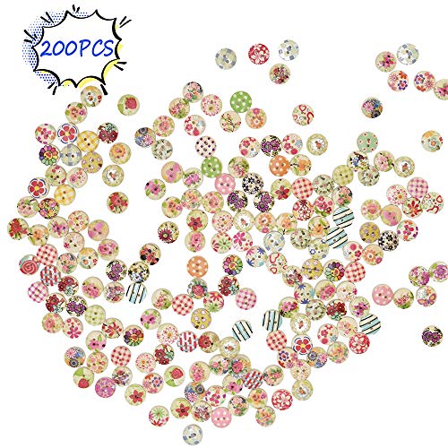 Renashed 200Pcs 15mm Mixed Color Design Wooden Buttons in Bulk for Crafts Scrapbooking or Sewing and DIY Craft - size: 15mm