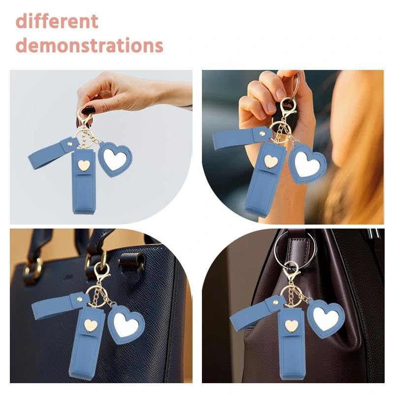 Sisadodo Lip Oil Lipstick Case with Mirror Lip Oil Lipstick Holder Key Chain for Car Keys Keychains Lipstick Organizer Case - color: Blue-