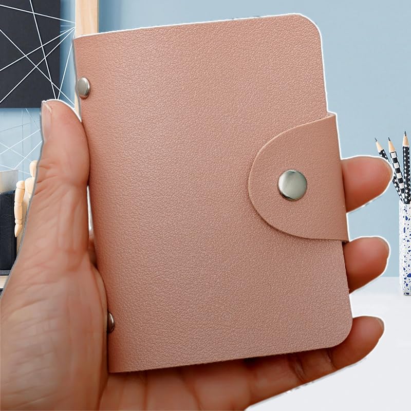 Leather Business Credit Card Holder with 24 Card Slots, Credit Card Wallet Sleeve Case for Managing Your Cards (Pink,10x8x2.5cm) - color: Pink