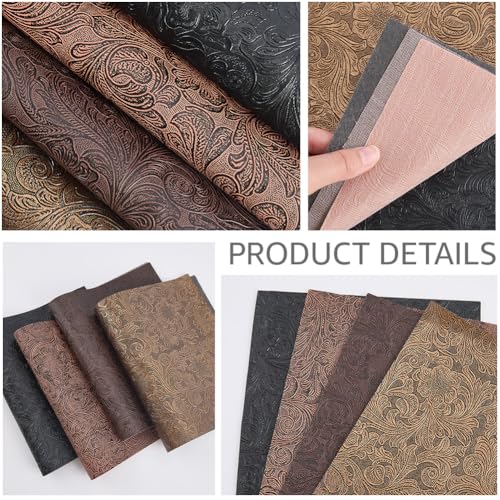 4Pcs Embossed Texture Faux Leather Sheet Fabric Geometric Bump Pattern Printed Synthetic Retro Leatherette Packaging Material for Handmade DIY Bows Wallet Sewing Earring 12.95 x 7.8 Inch