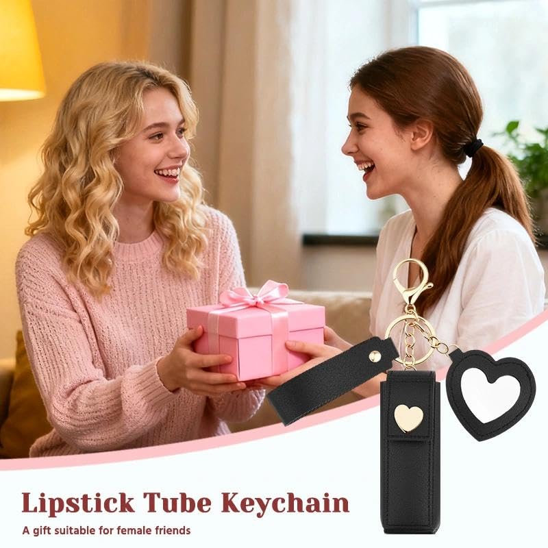 Sisadodo Lip Oil Lipstick Case with Mirror Lip Oil Lipstick Holder Key Chain for Car Keys Keychains Lipstick Organizer Case - color: Black-
