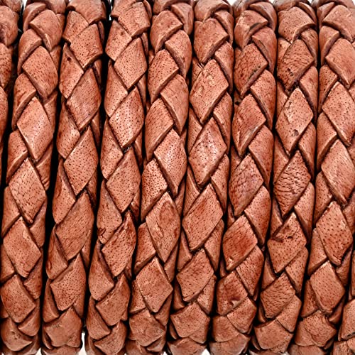 GENIQUE Real/Genuine Round Braided Leather Cord String Rope Folded, Leather Rope for Crafts, Jewelry Making, Necklace, Bracelets (5 Metres) (5mm, Light Brown Distressed) - color: Light Brown Distressed, size: 5mm
