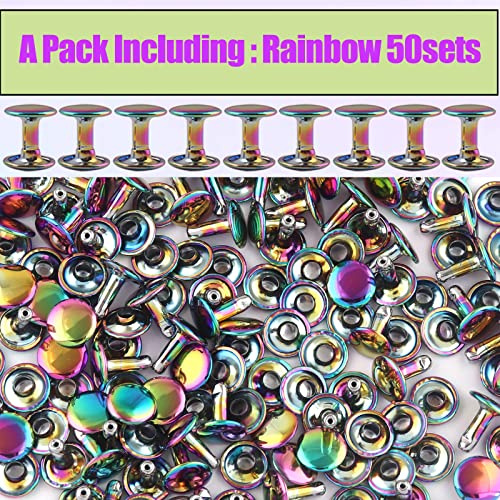 Rainbow Tubular Double Cap Rivets - 10mm Metal Button Round Rapid Rivet Rivet Studs for Purse Handbags Shoes Belts Leather Craft(10mm Rainbow 50pcs) - color: 10mm Rainbow 50pcs