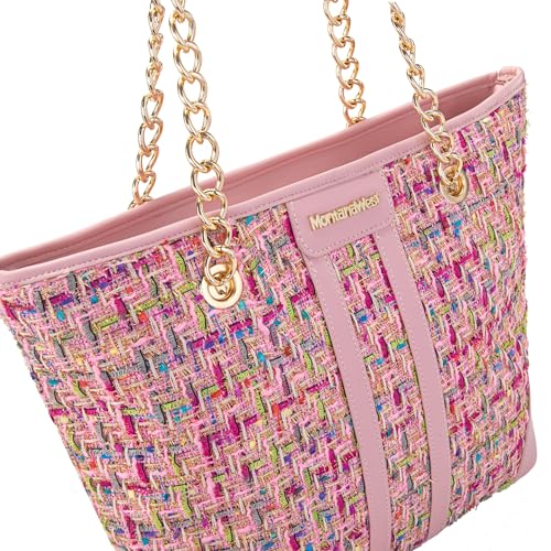 Montana West MEDIUM Tote Bag for Women Quilted Chain Handbags Shoulder Purse - color: M Pink