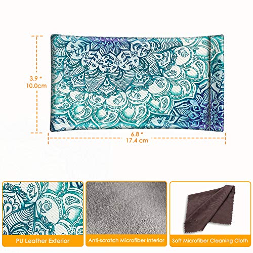 FINTIE Soft Eyeglasses Case with Cleaning Cloth, Squeeze Top Glasses Pouch | Sunglasses Eyewear Bag, Vegan Leather, For Reading /Prescription Glasses Storage, For Women Daily Carry - color: Emerald Illusions