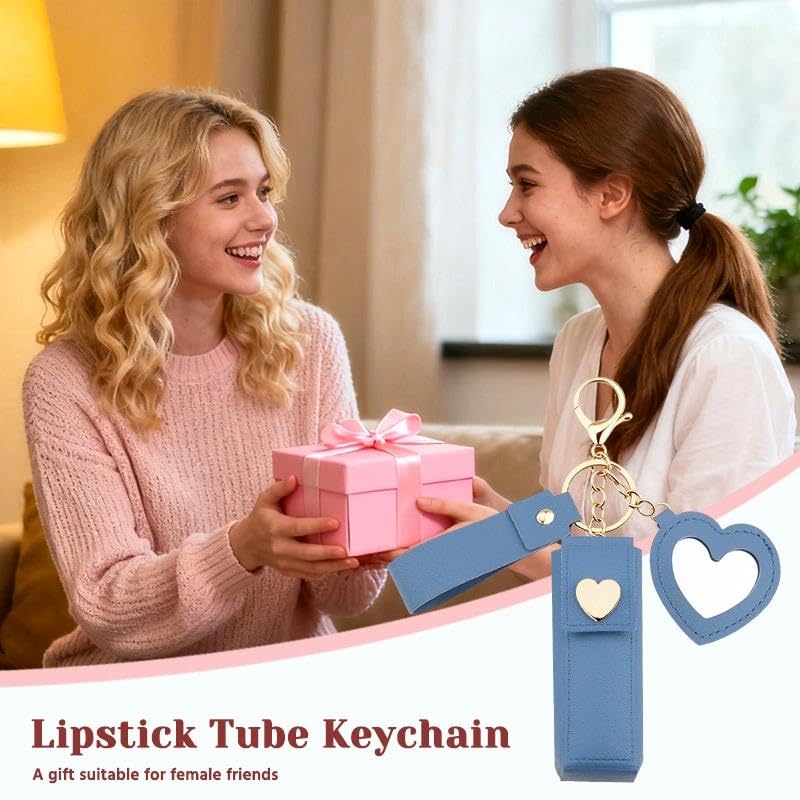 Sisadodo Lip Oil Lipstick Case with Mirror Lip Oil Lipstick Holder Key Chain for Car Keys Keychains Lipstick Organizer Case - color: Blue-