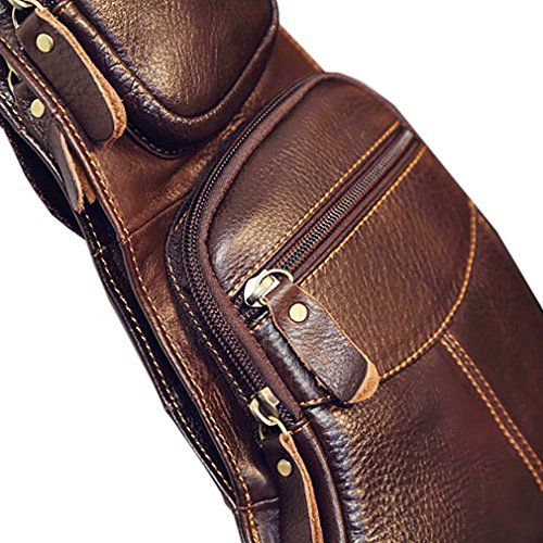 Leather Sling Bag Backpack for Men Women Crossbody Shoulder Chest Day Pack Outdoor Travel Camping Tactical Daypack - color: Coffee