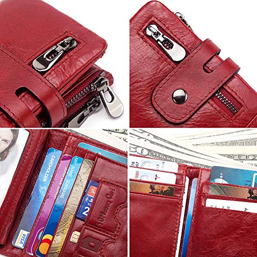 boshiho Genuine Leather Bifold Chain Wallet for Men RFID Blocking - color: Red-2