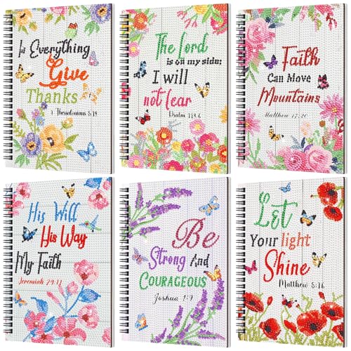 Fullhawl 6 Pack 5D DIY Diamond Art Crafts Kit for Adults Office Supplies Beginner A5 Leather Diamond Painting Gift for Women Art Cover Craft Accessories with Tool (Bible Florals) - style: Bible Florals
