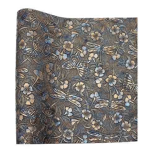 David accessories Butterfly Gragonfly Flowers Bump Texture Faux Leather Sheet 1 Pc 11" x 55" (30x140cm) Printed Faux Leather Fabric Sheet for DIY Bows Earrings Making Crafts - color: Butterfly&gragonfly&flowers D