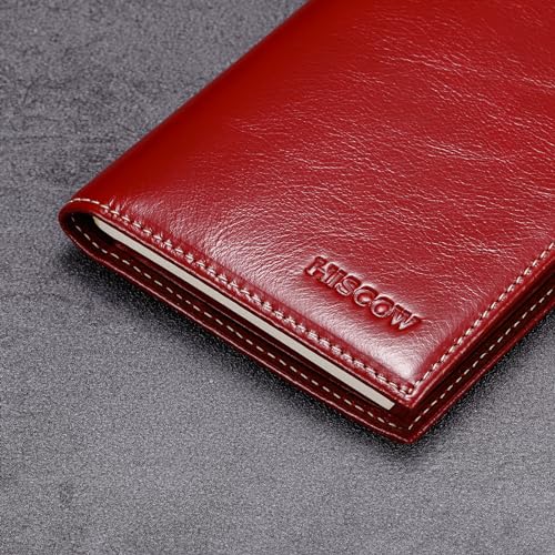 HISCOW Leather Checkbook Cover for Duplicate Checks with Pen Holder - color: Antiqued Red