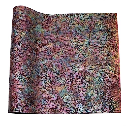 David accessories Butterfly Gragonfly Flowers Bump Texture Faux Leather Sheet 1 Pc 11" x 55" (30x140cm) Printed Faux Leather Fabric for DIY Bows Earrings Making Crafts (Butterfly&Gragonfly&Flowers C) - color: Butterfly&gragonfly&flowers C