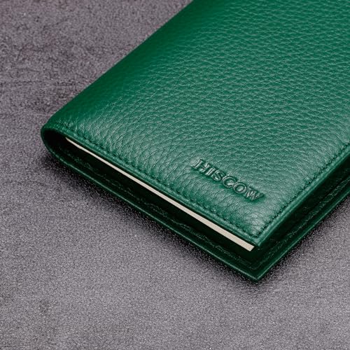 HISCOW Leather Checkbook Cover for Duplicate Checks with Pen Holder - color: Pebbled Green