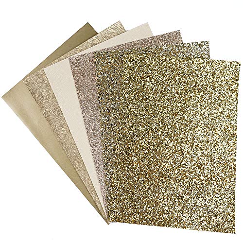 Litchi 6 Pack 8x12 Inch Faux Leather Sheets for Bow Earring, Easy to Cut Vinyl Fabric for Cricut, Durable Fade Resistant Leatherette Without Smell, Light Gold - color: Gold