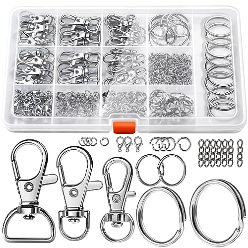 LEOBRO Keychain Making Kit, 265PCS Keychains Clips and Key Rings, Well Crafted Sturdy Key Chain Making Kit, Key Chain Rings, Keychains Hooks, for Key Chains, Lanyard, Jewelry Making, Crafts, Silver - color: A-Silver