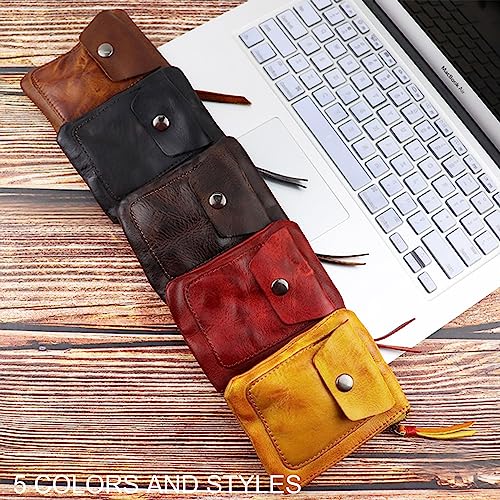 Genuine Cowhide Coin Purse for Men, Women Leather Coin Pouch Zipper Coin Purse Wallet Leather Zipper Storage Bag Coin Organizer (Yellow) - color: Yellow