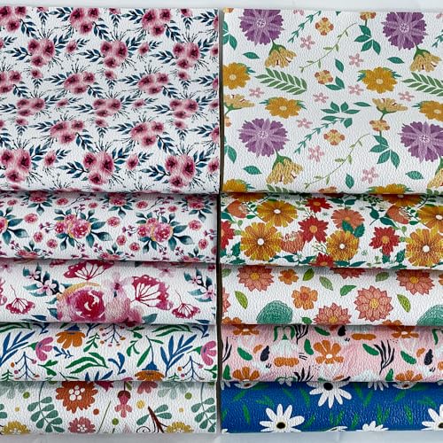 10 Pcs Pink Blossom Floral Synthetic Leather Fabric 8.3" x 11.8" for DIY Handmade Earrrings Hair Bows - color: Pink