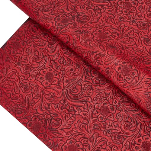 1 Yard 55" Bump Texture Vintage Floral Leather Sheet Embossed Faux Leather Fabric Dark Red Phoenix Pattern Embossed Fabric for DIY Furniture Seat Handmade Earrings Making Crafts - color: Red