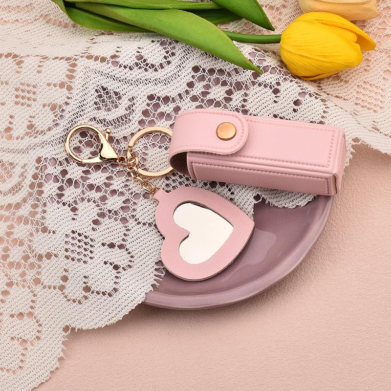 Sisadodo Lip Oil Lipstick Case with Mirror Lip Oil Lipstick Holder Key Chain for Car Keys Keychains Lipstick Organizer Case - color: Pink