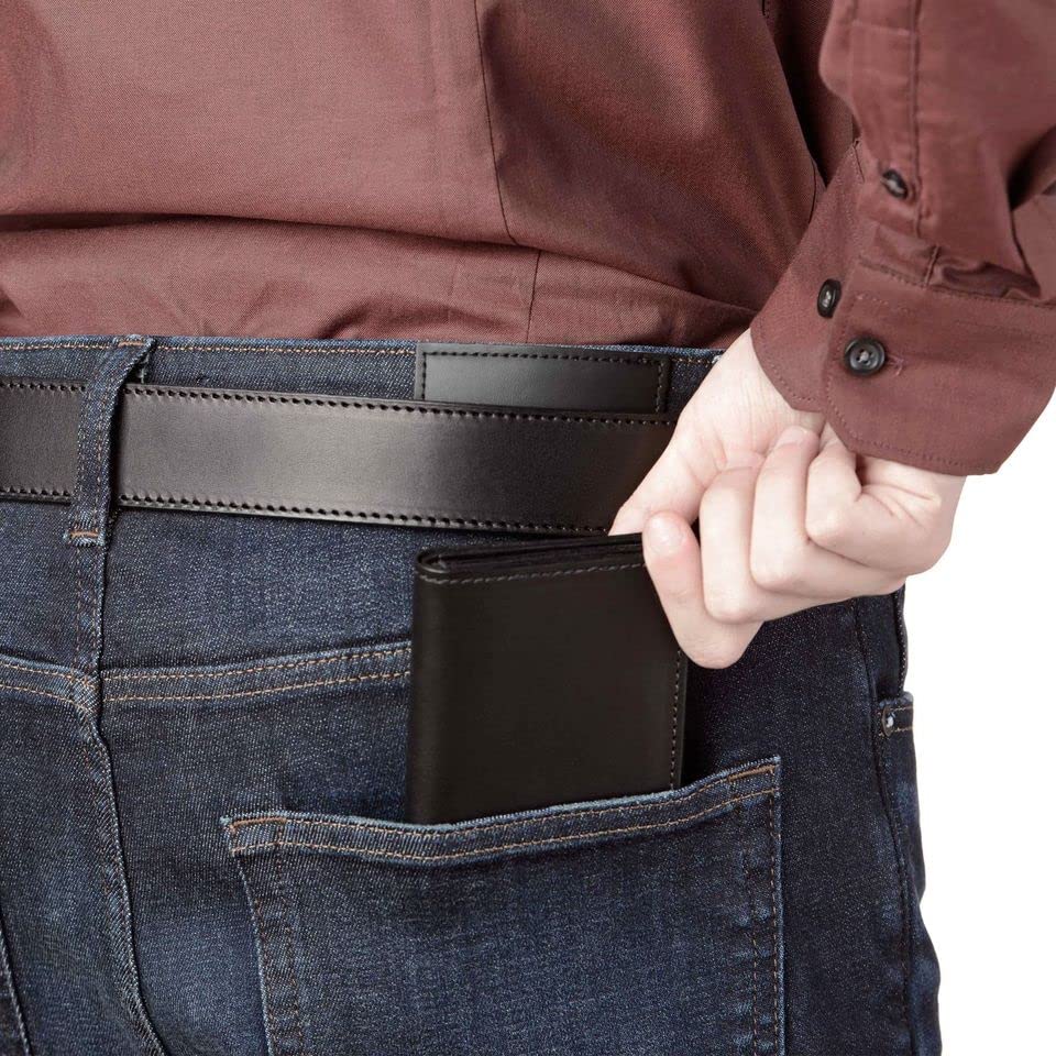 Bullhide Belts Full Grain Bridle Leather Trifold Wallet Black | ID window, Made in USA - color: Black