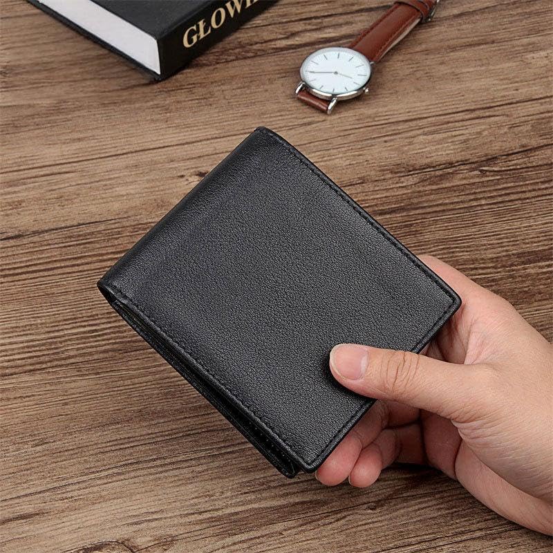 Men's RFID Blocking Wallet Cowboy Genuine Natural Crazy Horse Leather Bifold Wallet for Men With Zipper (Black) - color: Black A