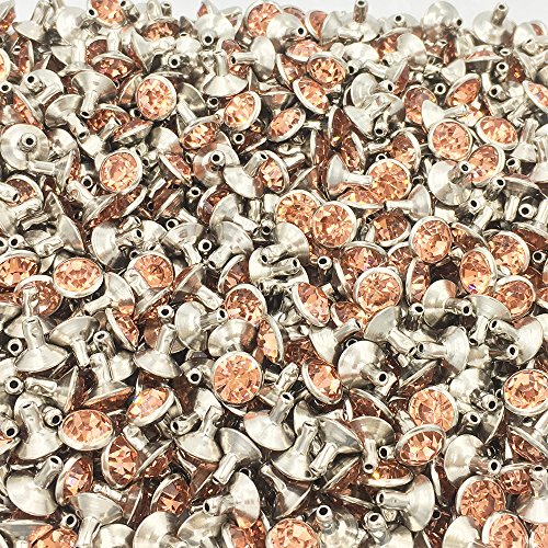 100 Sets Cz Colorful Crystal Rivets Silver Color Spots Studs Double Cap for DIY Leather-Craft (Champagne, 6MM) - color: Champagne, size: 6MM