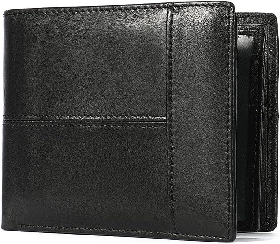 YINGWDA Wallet for Men, Large Capacity Genuine Leather Bifold RFID Blocking Wallet with Coin Pocket, Zipper Pocket Inside,14 Card Slots, Back pocket, ID Window & 2 Cash Pocket (Black) - color: Black B