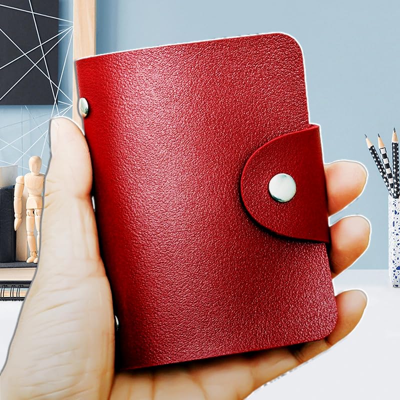 Leather Business Credit Card Holder with 24 Card Slots, Credit Card Wallet Sleeve Case for Managing Your Cards (Red,10x8x2.5cm) - color: Red
