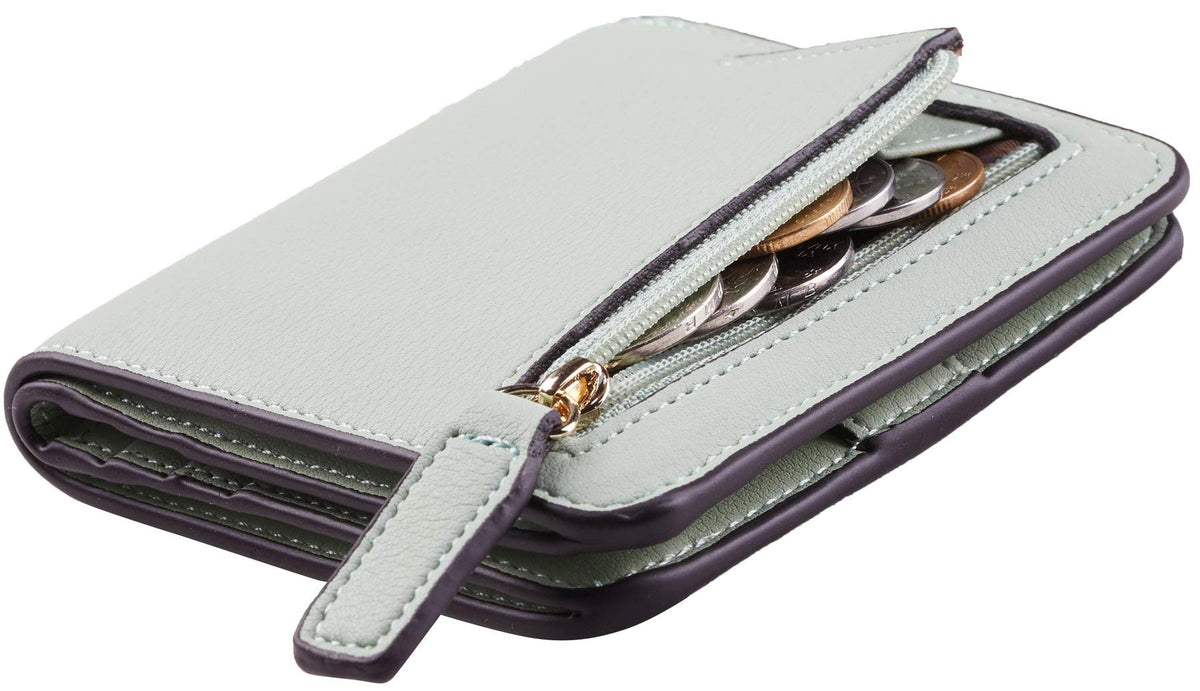 Toughergun Women’s Small Slim Leather Wallet with RFID Protection, Compact Bifold Mini Purse with Clear ID Window - color: CH Greenery Gold