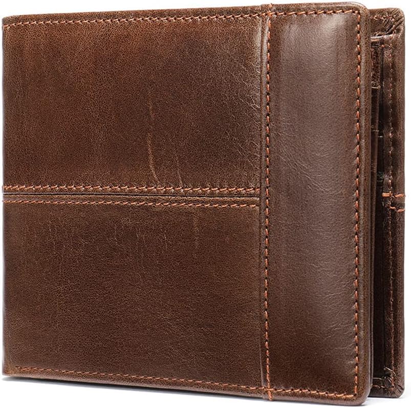 YINGWDA Wallet for Men, Large Capacity Genuine Leather Bifold RFID Blocking Wallet with Coin Pocket, Zipper Pocket Inside,14 Card Slots,1 Back pocket, ID Window & 2 Cash Pocket (Oil Coffee Brown) - color: Oil Coffee Brown