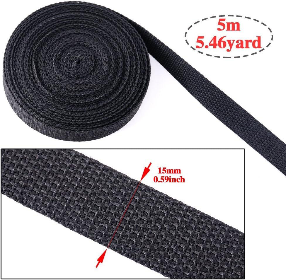 Swpeet 41Pcs 3/5 Inch DIY Making Bag Kit, Including Flat Side Release Buckles and Tri-glide Slides and D Rings with 1 Roll 5 Yards Nylon Webbing Straps for DIY Making Luggage Strap, Pet Collar - size: 15mm